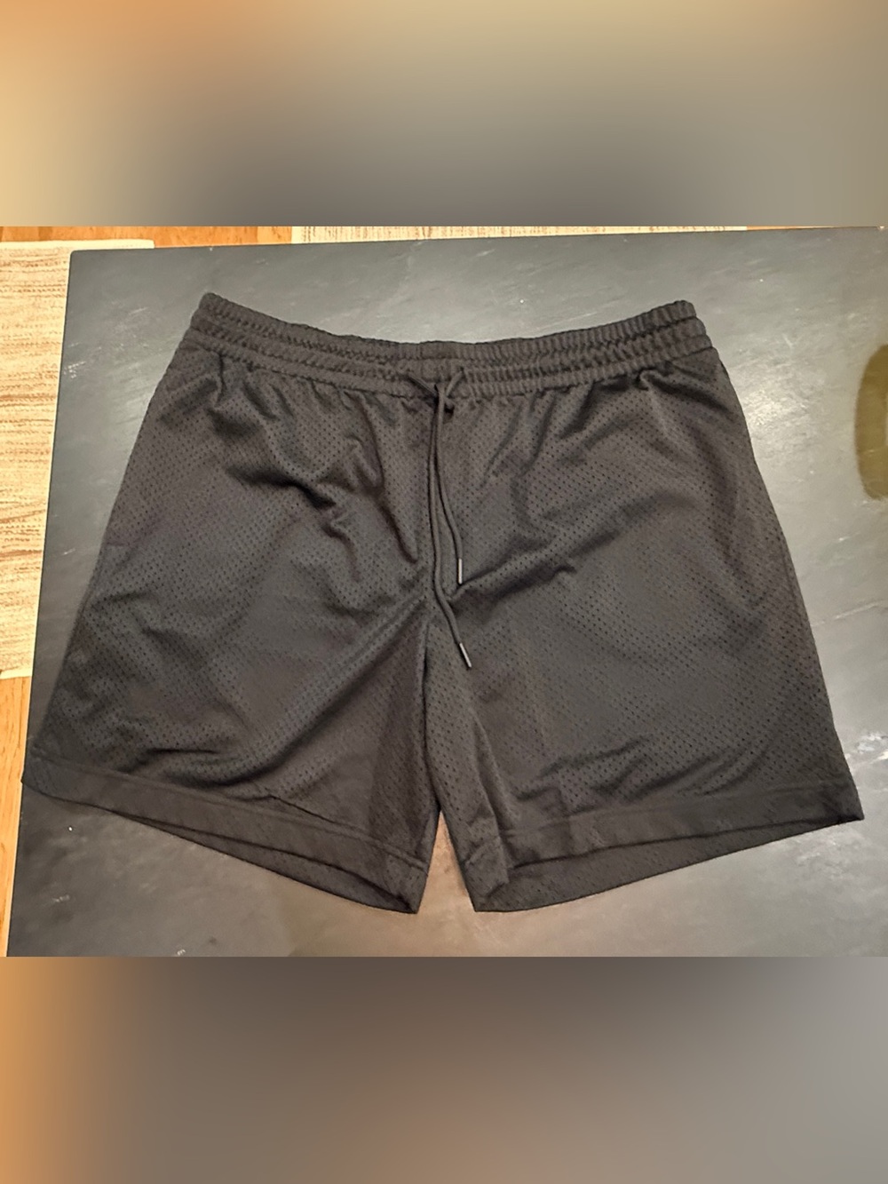 Original Use Black Athletic Mesh Shorts with Drawstring